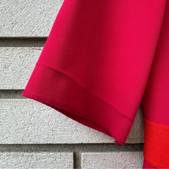 Toccin NY Colorblock V-Neck Sheath Dress Fuchsia Orange Sz 8 Repairable Sleeves - Picture 8 of 11